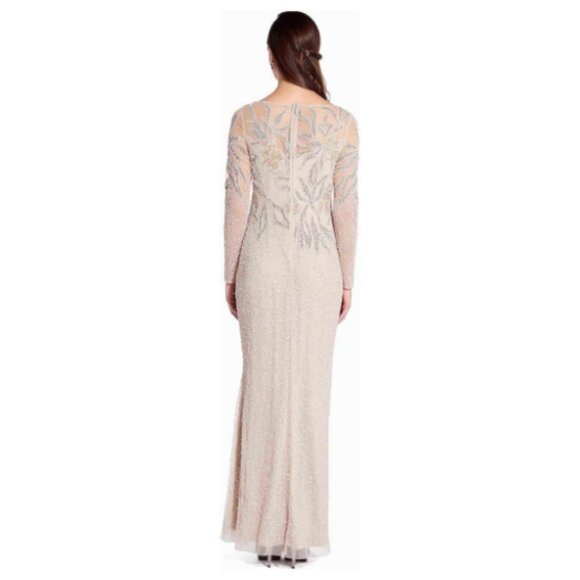 NWT Adrianna Papell Long Sleeve Beaded Long Gown Starburst Bead Pattern - Picture 2 of 4